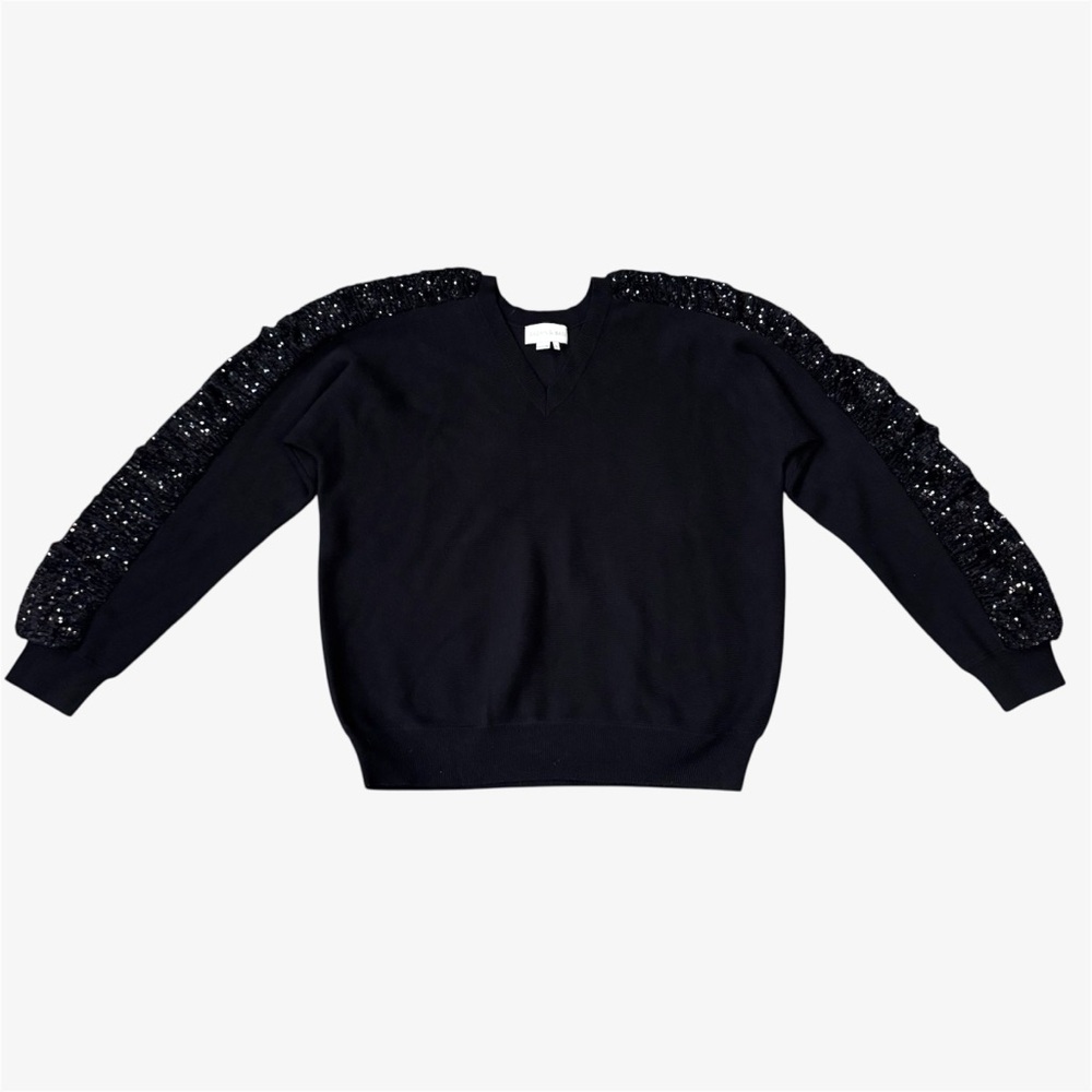 Sachin + Babi Oversized Madison Knit V-Neck Sweater in Black Size Large